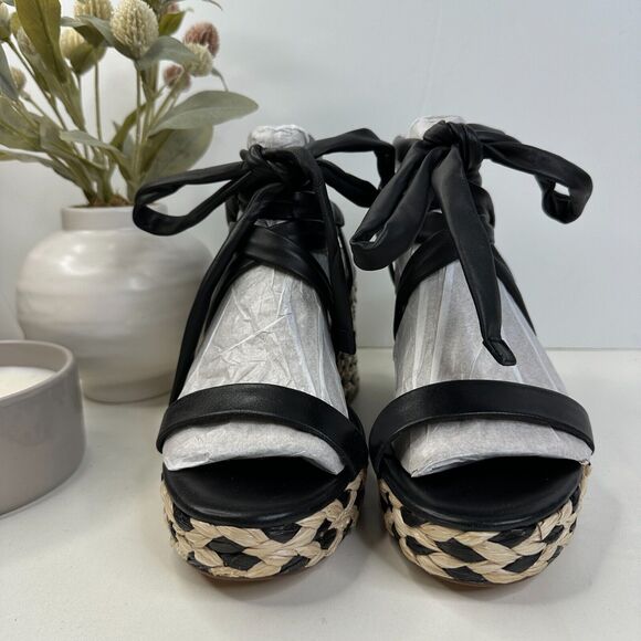 New Vince Camuto Roreka Platform Raffia Heel Sandals Black Women's 6 NWOB - Picture 2 of 10
